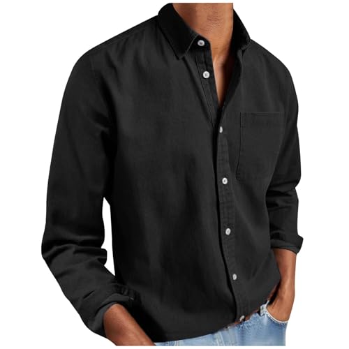 Hemd Herren Buissnes Leinenhemd Polo Freizeithemd mit Tasche Casual Modisch Leinen Bluse Langarm Shirts Regular Fit Button Down Hemden Baumwolle Slim fit Einfach Langarmhemd Frühling Sommer von Generisch