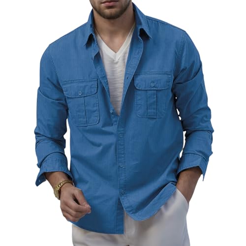 Hemd Herren Button Down Herrenhemden Langarm Regular Fit Freizeithemden Revers Einfarbig Shirt Cordhemd mit Zwei Taschen von Generisch