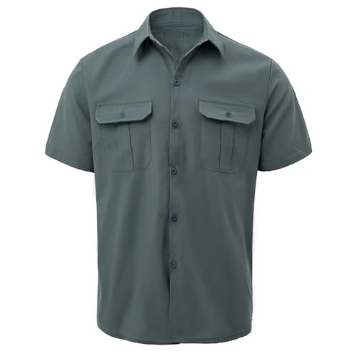Hemd Herren Kurzarm Sommer Hemd Button Down Einfarbig Freizeithemd Regular Fit Stretch Arbeitshemd Schmale Passform Sommerhemd Bequem Leichtes Business Casual Urlaub Shirts Knöpfe Freizeit von Generisch