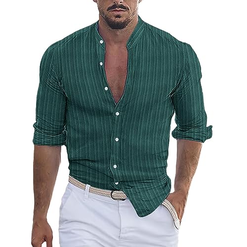 Hemd Herren Kurzarm leinen arbeitshemd Herren Country Kleidung Herren Langarm Hemd Hemd Weiss Herren Regular fit Herren Mode stylisch 2024 Hemd grün Herren sommerhemd White von Generisch