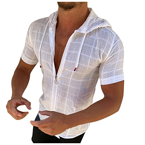 Hemd Herren Kurzarm mit Kapuze Sommerhemden Baumwolle Shirt Herrenhemd Sommer Kurzarmhemd Kapuzenhemd Freizeithemd Strandhemd von Generisch