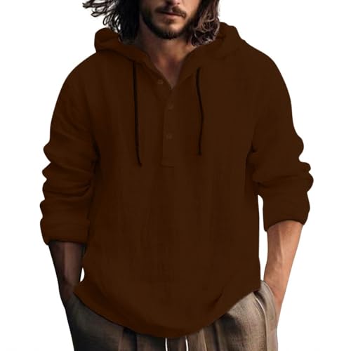 Hemd Herren Langarm,Leinenhemd Herren Mit Kapuze Sommer Langarm Leinen Hoodie Dünn Einfarbig Shirt Männer Modische Sommerhemd Lässig Freizeithemden Oversize Kapuzenhemd Leinen Tshirt von Generisch
