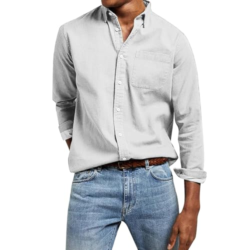 Hemd Herren Langarm BüGelfrei Freizeithemd Regular Fit Business Hemden Einfabrig Umlegekragen Herrenhemd Button Down Businesshemd Basic Oberhemden Mit Brusttasche Einfarbig Langarmhemd Anzughemd von Generisch