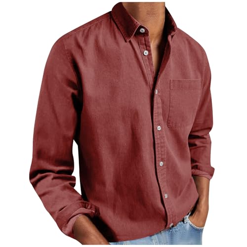 Hemd Herren Langarm Bügelfrei Freizeithemd Regular Fit Business Hemden Einfabrig Umlegekragen Herrenhemd Baumwolle Button Down Businesshemd Basic Oberhemden mit Brusttasche Männer Anzug Hemd S-4XL von Generisch