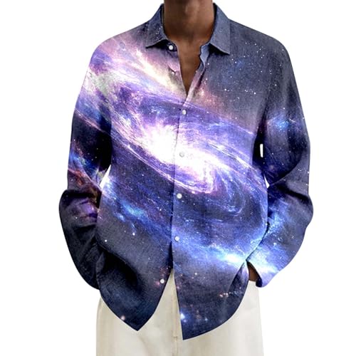 Hemd Herren Langarm Galaxy Shirt Space Kostüm Galaxie Universum Sternenhimmel Freizeithemden Partyhemd Männer Langarmhemd Disco Outfit Businesshemd Strandhemd Disco Clubwear Karnevalskostüme von Generisch
