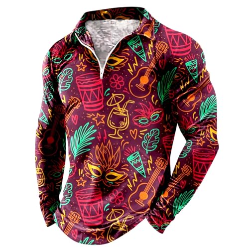 Hemd Herren Langarm Karneval Kostüm Hip Hop Freizeithemd 80er Disco Outfit Clubwear Galaxy Bunte Partyhemd für Carnival Party Button Down Hawaiihemd Glänzend Faschingshemd Rüschenhemd Abba Kostüm von Generisch