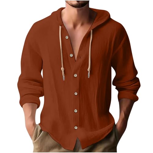 Hemd Herren Langarm Leinen Hemd Henley Modisch Einfarbig Sommerhemd Herren Freizeithemd Casual Rundhals Hoodie Sport Atmungsaktiv Kapuzen Button Down Leinenhemd Regular Fit Men Shirts von Generisch