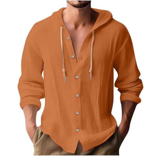 Hemd Herren Langarm Leinen Hemd Henley Modisch Einfarbig Sommerhemd Herren Freizeithemd Casual Rundhals Hoodie Sport Atmungsaktiv Kapuzen Button Down Leinenhemd Regular Fit Men Shirts von Generisch