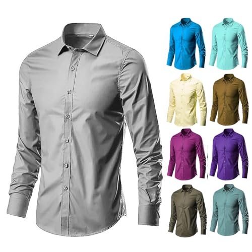 Hemd Herren Langarm Slim Fit Bügelfrei Baumwolle - Herren Hemden Langarm Elegant Stretch Einfarbig Herrenhemden Casual Weich Business Hemd Button Down Freizeithemd Longseleeve Hochzeit Trachtenhemd von Generisch