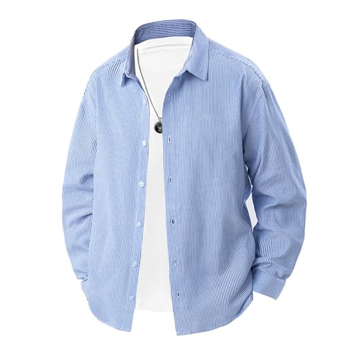 Hemd Herren Langarm Sommer Regular Modern Fit Hemden für Herren Comfort Body Fit Freizeithemd Gestreifte Herrenhemden Modische Business Casual Langarmhemd Trachtenhemd Button Down B 3XL von Generisch