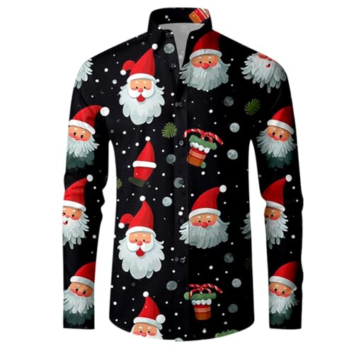 Generisch Hemd Herren Langarm Weihnachtsmotiv Lustig Hemd Weihnachtshemd Regular Fit Weihnachten Warm Herrenhemden Hemden Atmungsaktiv Bügelfrei Comfort Trachtenhemd Freizeithemden Oberhemden von Generisch