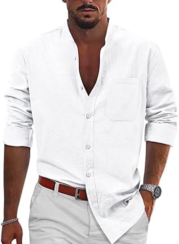 Hemd Herren Langarmhemd Baumwolle Leinenhemd Frühling Sommer Freizeithemd Regular Fit Casual Shirt Longshirt Herren Flexibel Und Nicht Leicht Verformbar von Generisch