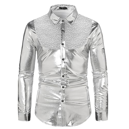 Hemd Herren Paillettenhemd Langarm Bügelhemd Discohemd Disco Glitzerhemd Herren Langarmhemd Freizeitkleidung Regular Fit Businesshemd Freizeithemd Männer Universal Fit Freizeithemd von Generisch