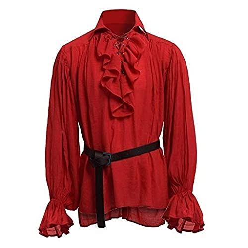 Hemd Herren: Mittelalter Hemd Herren Rot Kurzarm Schwarz Leinen 4XL Langarm Grün 5XL Weiß Stehkragenhemd Gothic Kleidung Herren T-Shirt Oberteil Tshirt Hemd Sexy Anzug Steampunk von Generisch