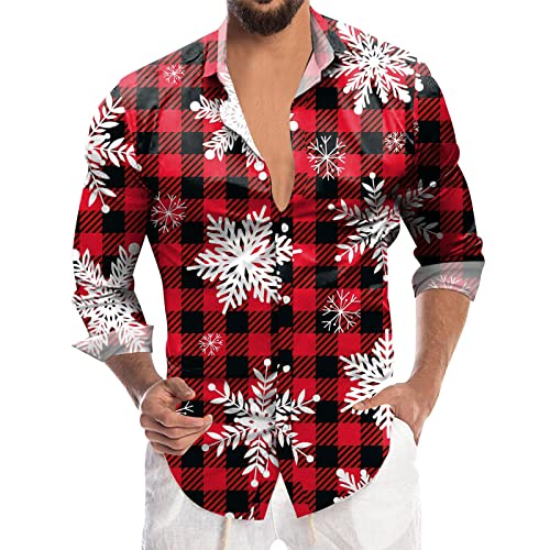 Hemd Weihnachten Herren: Junge Regular Fit Weihnachtsmotiven Winter Weihnachtshemd Weihnachten Hemd Baumwolle Lang 4XL Langarm Weihnachtsbluse Herrenhemd Bügelfrei Lustig Winterhemden Freizeithemden von Generisch