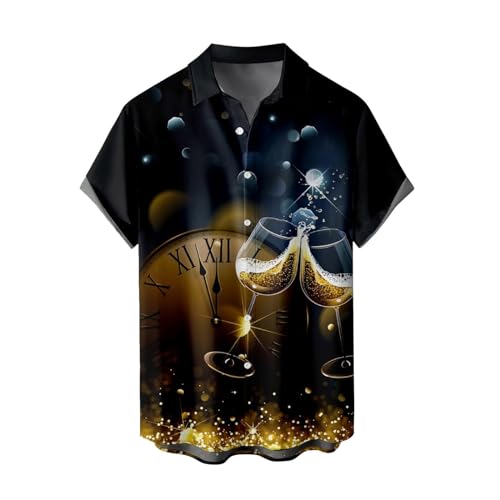 Hemden Herren Mit Schrift Herren Neujahr Weihnachten Weihnachtsmann Geschenk 3D Digitaldruck Knopf Kurzarm Shirt T Shirt Shirt 3D Neuheit NChristmas Brusttasche Kurzarm Shirt Herren Hemd (W, XXXL) von Generisch