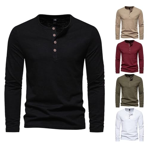 Henley Shirt Herren Langarm Freizeit Männer T-Shirt Einfarbig Basic Shirt mit Knopfleiste Trainingsanzug Sport Tshirts Herren Langarmshirt von Generisch