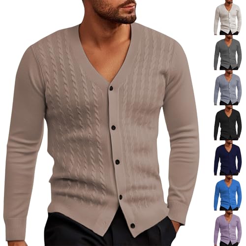 Henley Shirt Herren Langarm Langarmshirt V-Ausschnitt Pullover Strickjacke Kragenlos Jacke Leicht Übergangsjacke Einfarbig Longsleeve Männer für Solid Arbeitspullover Festival von Generisch