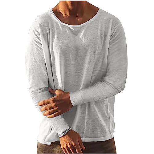 Henley Shirts Leinenhemd Herren Hemd Langarm Baumwolle Leinen Rundhals Hemden Mit Tasche Regular Fit Einfarbig Täglich Freizeithemden Sommer Modisch Atmungsaktiv Casual Sommerhemd Strandhemd von Generisch