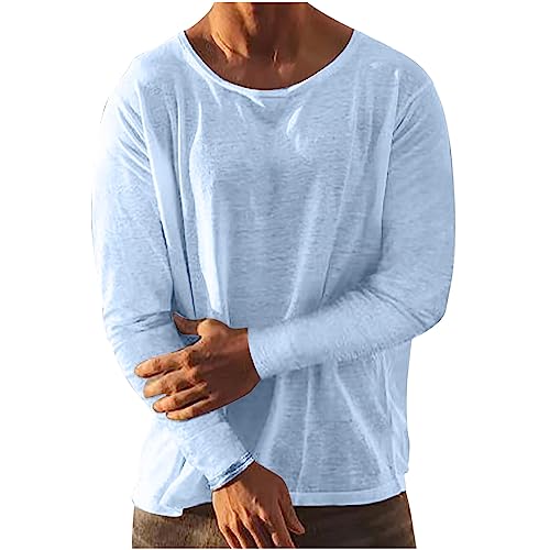 Henley Shirts Leinenhemd Herren Hemd Langarm Baumwolle Leinen Rundhals Hemden Mit Tasche Regular Fit Einfarbig Täglich Freizeithemden Sommer Modisch Atmungsaktiv Casual Sommerhemd Strandhemd von Generisch