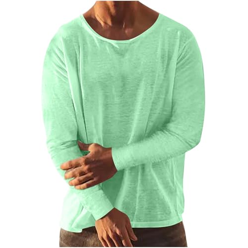 Henley Shirts Leinenhemd Herren Hemd Langarm Baumwolle Leinen Rundhals Hemden Mit Tasche Regular Fit Einfarbig Täglich Freizeithemden Sommer Modisch Atmungsaktiv Casual Sommerhemd Strandhemd von Generisch