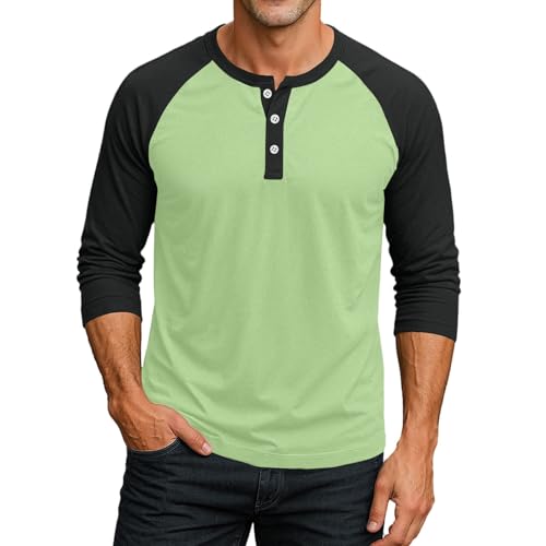 Henley T Shirt Herren 3/4 Ärmel Raglan Freizeithemd Sommer Shirts Langärmliges Slim Fit Oberteile Casual Baseball Shirt Men's Fashion Sommerhemd Plus Größe Henley Hemd Regular Fit F Light Green XL von Generisch