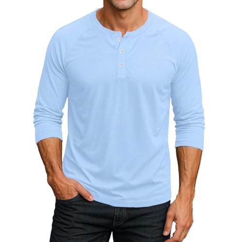 Henley T Shirt Herren 3/4 Ärmel Raglan Freizeithemd Sommer Shirts Langärmliges Slim Fit Oberteile Casual Sport Baseball Shirt Men's Fashion Sommerhemd Plus Größe Henley Hemd Regular Fit C Sky Blue L von Generisch