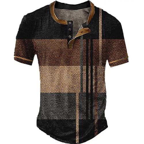 Henley T-Shirt Herren Vintage 2025 Sommer Tshirt Kurzarm Button Down Shirt Mode Karierte Sportshirt Sommershirt Lässige Kurzarmshirt Große Größe S-4XL von Generisch