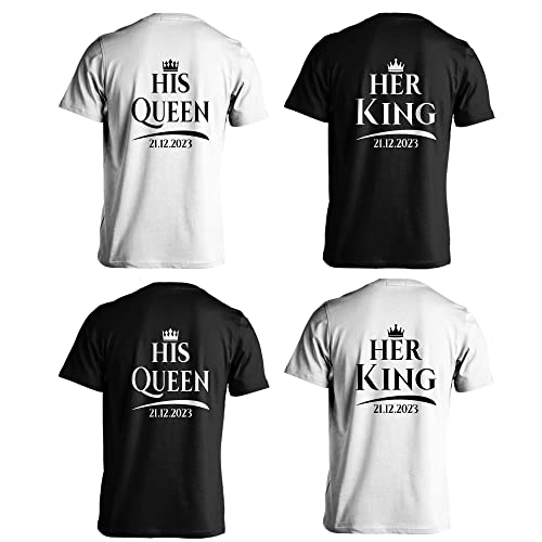 Her King His Queen mit Datum T-Shirt Pärchen Tshirt Damen Herren Shirt 2 Stück 1 Preis Couple Paar von Generisch