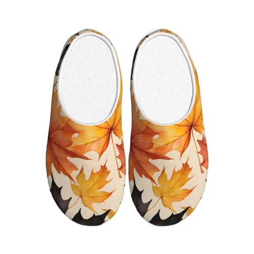 Herbst Ahorn Damen Hausschuhe Flanell Hausschuhe für Herren Bunte Herbst rutschfeste Warme Winterschuhe für drinnen und draußen, mehrfarbig, X-Small Men/ Large Women von Generisch