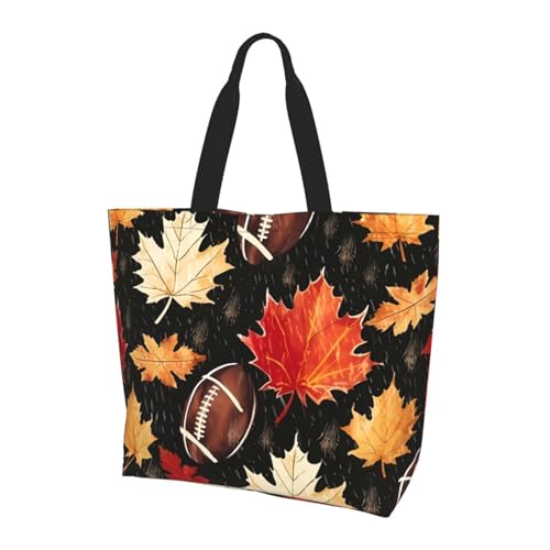 Herbst American Football Tote Bag Damen Schulterhandtaschen Herbst Ahornblätter Einkaufstaschen Wasserabweisend Große Handtasche mit Innentasche für Arbeit Reise Schule von Generisch