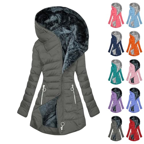 Herbst Mantel Damen Wintermantel Lang Winterjacke Warm Fleece Gefüttert Steppjacke Parka Daunenjacke Mit Kapuze Winterparka Winter Outdoor Jacke Damen Strickjacke von Generisch