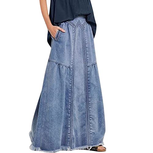 Herbst Winter Modische Lässig Damen Jeansrock Lang Mit Hohe Taille Slim Fit A Linie Maxirock Lockere Streetware High Waist Damenrock Langes Elegant Bequem Röcke Lang Jeans Rock (Light Blue, M) von Generisch