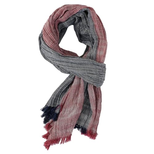 Herbst Winter Schal Baumwolle Leinen Gestreift Herren Schals Warme Pashmina Halstuch Schals(Wine Red) von Generisch