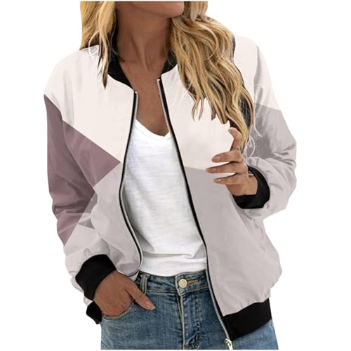 Herbstjacke Damen,Bomberjacke Damen Blouson Sommerjacke Leichte Reißverschluss Sweatjacke Kurz Pilotenjacke Einfarbig Jacke Dünne Langarm Übergangsjacke College Jacket Mädchen Fliegerjacke von Generisch