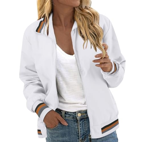 Herbstjacke Damen Herbst Jacken Für Übergangsjacke Sweat Jacke Leichte Jeans Bomberjacke Festival Motorrad Übergangsjacken Winter Jacket for Women Sportjacke Kurze Damen-Jeansjacken College Mädchen von Generisch