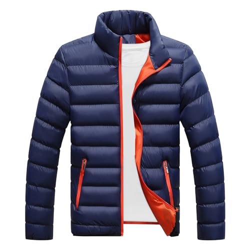 Generisch jacke Herren Warm, Pufferjacke Winterjacke Warme Leichte Reißverschlusstasche Stehkragen Steppjacke Kapuzen Isolierter Daunenjacken Herrenmantel Zum Wandern Herrens Jacket (5XL, Dark Blue) von Generisch