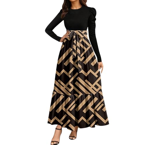Herbstkleid Damen Elegant Langarm Abendkleider Rundhals Maxikleid A-Linie Boho Blumenkleid Casual Tunika Kleid Hohe Taille Wickelkleid Freizeitkleid Elastischem Bund Erdgelb-c L Herbstkleid Damen Elegant Langarm Abendkleider Rundhals Maxikleid A-Linie Boho Blumenkleid Casual Tunika Kleid Hohe Taille Wickelkleid Freizeitkleid Elastischem Bund Erdgelb-c L von Generisch