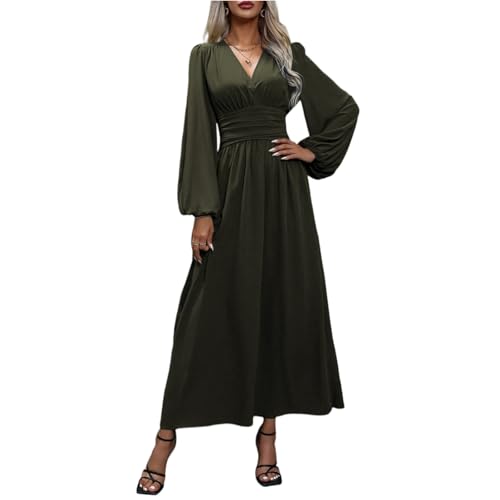 Herbstkleid Damen Lang Elegant V-Ausschnitt Wickelkleid Laternenärmeln Abendkleider Langarm Tunika Kleid Hohe Taille Festlich Maxikleider A-Linie Freizeitkleider Armeegrün M Herbstkleid Damen Lang Elegant V-Ausschnitt Wickelkleid Laternenärmeln Abendkleider Langarm Tunika Kleid Hohe Taille Festlich Maxikleider A-Linie Freizeitkleider Armeegrün M von Generisch
