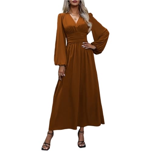 Herbstkleid Damen Lang Elegant V-Ausschnitt Wickelkleid Laternenärmeln Abendkleider Langarm Tunika Kleid Hohe Taille Festlich Maxikleider A-Linie Freizeitkleider Braun S Herbstkleid Damen Lang Elegant V-Ausschnitt Wickelkleid Laternenärmeln Abendkleider Langarm Tunika Kleid Hohe Taille Festlich Maxikleider A-Linie Freizeitkleider Braun S von Generisch