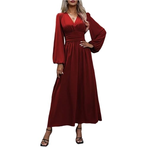 Herbstkleid Damen Lang Elegant V-Ausschnitt Wickelkleid Laternenärmeln Abendkleider Langarm Tunika Kleid Hohe Taille Festlich Maxikleider A-Linie Freizeitkleider Weinrot M Herbstkleid Damen Lang Elegant V-Ausschnitt Wickelkleid Laternenärmeln Abendkleider Langarm Tunika Kleid Hohe Taille Festlich Maxikleider A-Linie Freizeitkleider Weinrot M von Generisch