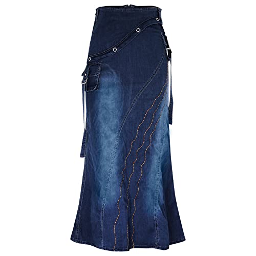 Herbstrock Damen Knielang?Jeansrock Elegant Lang Freizeitrock High Waist Gothic Kleidung Sexy Mit Knöpfe Halbrock Lang Spitzenbesatz Half Slip Rockabilly Underskirt Halbrock Figurbetonter Rock von Generisch