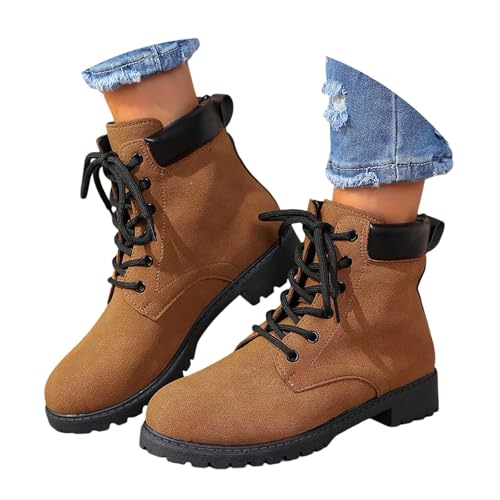 Herbstschuhe Damen Stiefeletten Winter Leder Regenschuhe Flach Herbst Stiefel Schnürboots Mit Reißverschluss Niedriger Absatz Wasserdichte Schuhe Ankle Boots Gelb 41 von Generisch