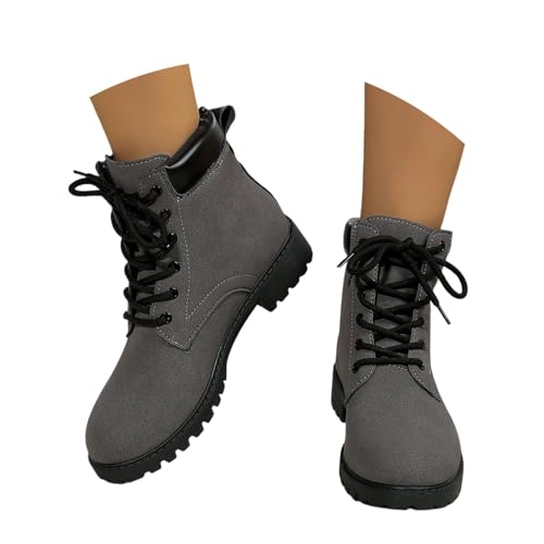 Herbstschuhe Damen Stiefeletten Winter Leder Regenschuhe Flach Herbst Stiefel Schnürboots Mit Reißverschluss Niedriger Absatz Wasserdichte Schuhe Ankle Boots Grau 41 von Generisch