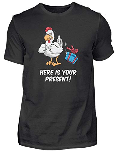 Here is Your Present Huhn T-Shirt lustiges Huhn - Herren Shirt -XL-Schwarz von Generisch