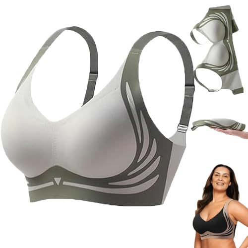 Herloving BH, farbblockierte, abriebfeste, geraffte Push-Up-BHs, leistungsstarke, nahtlose BHs, Anti-Aging, bequeme BHs, grün, 4XL von Generisch