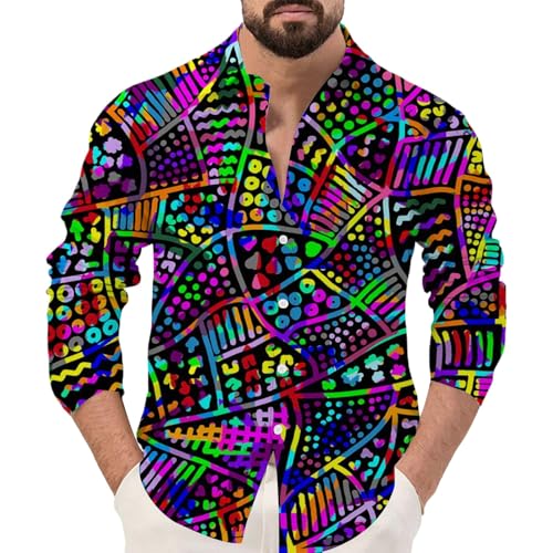 Herren 100% Baumwolle Snap/Button Down Langarm Freizeithemd Oberteile Herren Karneval Poloshirt Herren Schwarz XXL Fasching Herren Hemd Gestreift FasnetHerrenhemd Schwarz Langarm Karneval von Generisch