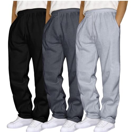 Herren 3er-Pack Sweatpants Workout Jogger mit Taschen Elastische Taille Kordelzug Laufen Fitness Hosen Gym Trainingsanzug Athletic Pants, Schwarz , S von Generisch
