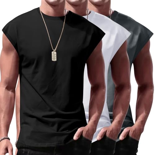 Herren Ärmellos Tank Top 3er Pack Rundhals-Ausschnitt Muskelshirt Sport Fitness T Shirts Sommer Leicht Unterhemd Shirt Tanktop Männer Oberteile Laufshirt Trainingsshirt Funktionsshirt von Generisch