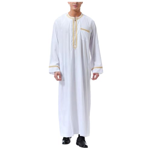 Herren Abaya,Gebetskleidung Männer Lose Royalty Dubai Tuniken Lange Ärmel Islamisch Kaftan Retro Muslim O-Ausschnitt Robe Kandoura Abaya von Generisch